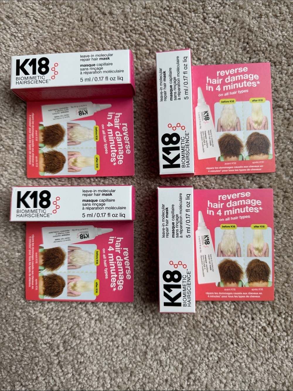 K18 Biomimetic Hairscience set of 4, Leave-In Molecular Repair Hair Mask